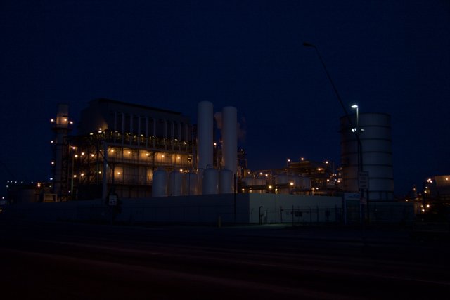 Illuminated Factory at Night