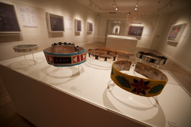 Native American Beaded Headbands in Museum Gallery Display