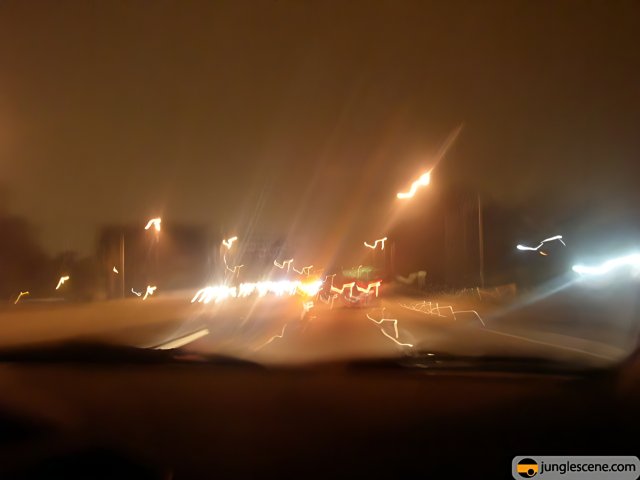 Blurred city lights on the freeway