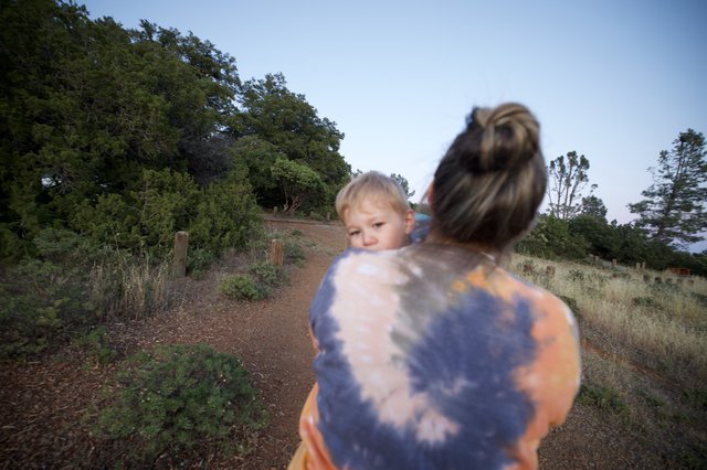 Mother and Toddler Explore Juniper Canyon Trail at Dusk