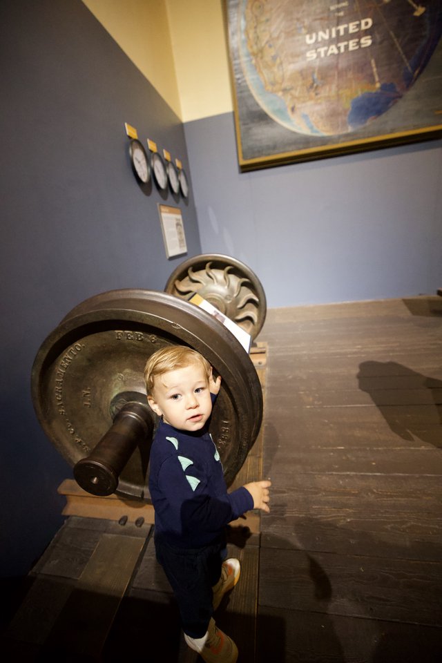 Toddler Explores Historical Bell at Sacramento Train Museum