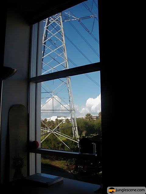 Electric Transmission Tower through Window