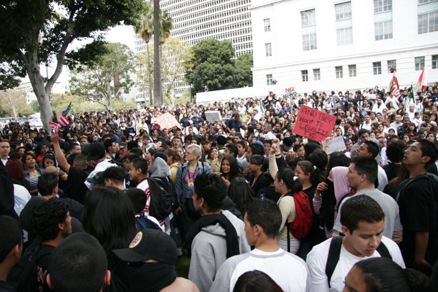 2006 School Walkout Protesters Gather in Front of Building