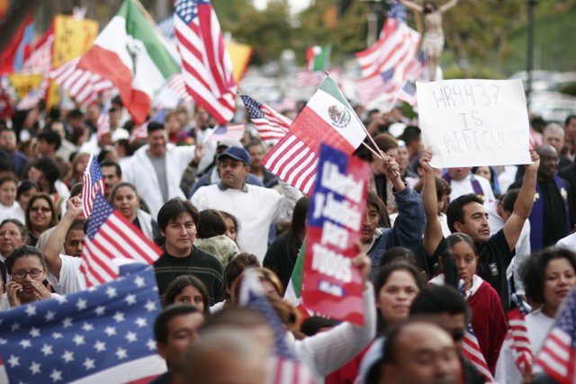 American and Mexican Flags Unite Crowd