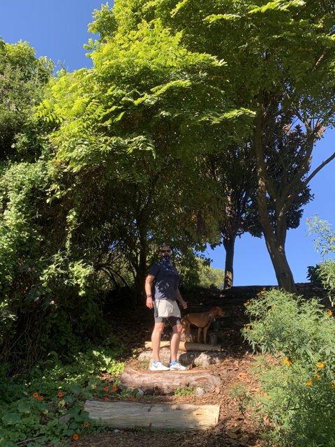 Man and Dog on Staircase in Golden Gate Park