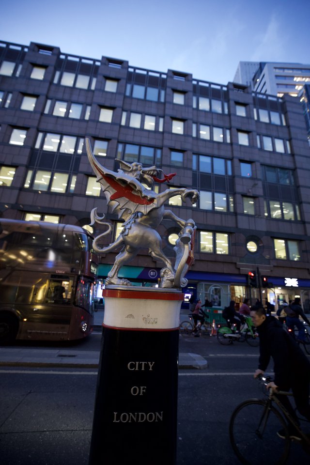 City of London Dragon Boundary Marker at Dusk