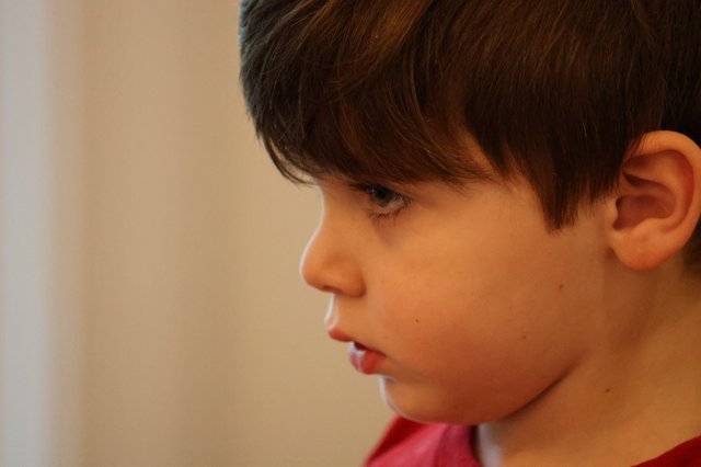 Young Boy in Thoughtful Side Profile Portrait