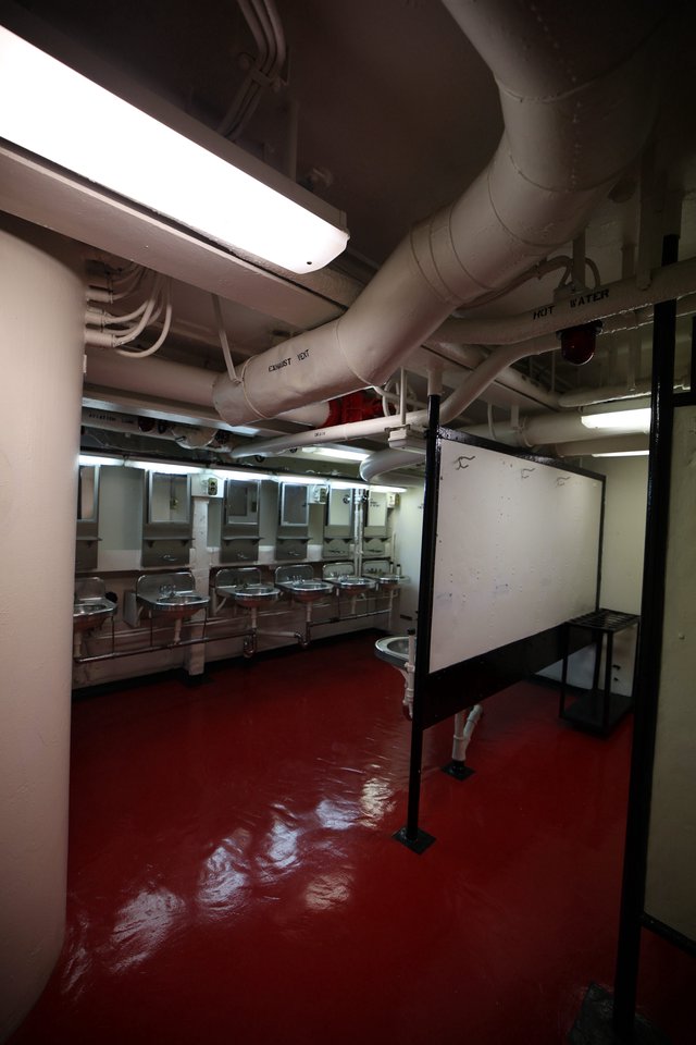 Communal Washroom Aboard USS Hornet Aircraft Carrier
