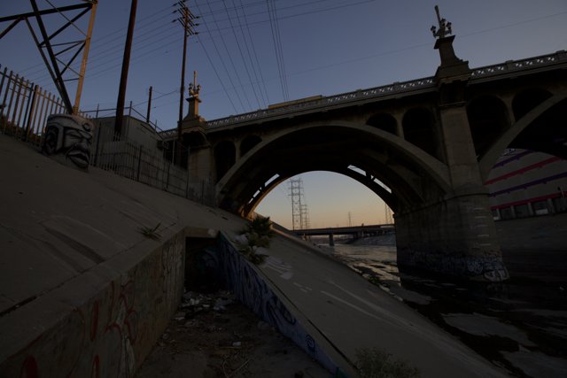 Graffiti adorns LA river bridge