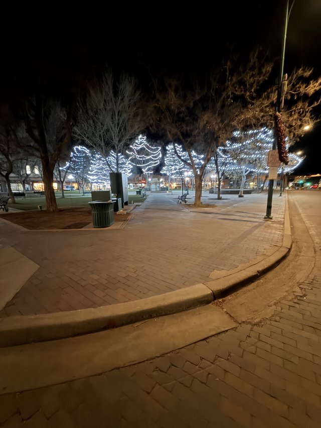 Winter Evening Plaza with Festive Light Display