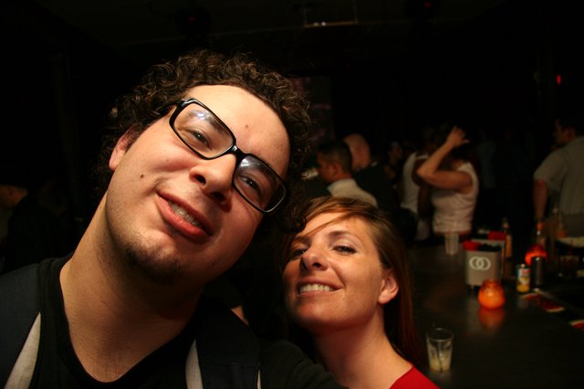 Two Friends Posing at a Nightclub Bar in 2005