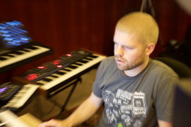Morgan Page Playing Keyboard in Recording Studio