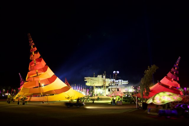 Illuminated Tent Amidst Urban Festival