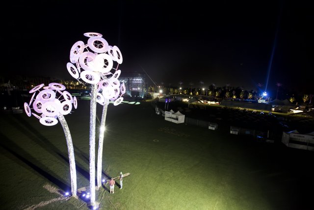 Illuminated Sculpture in a Nighttime Field