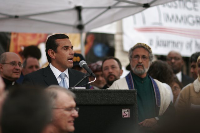 Antonio Villaraigosa Speaking to a Crowded Rally