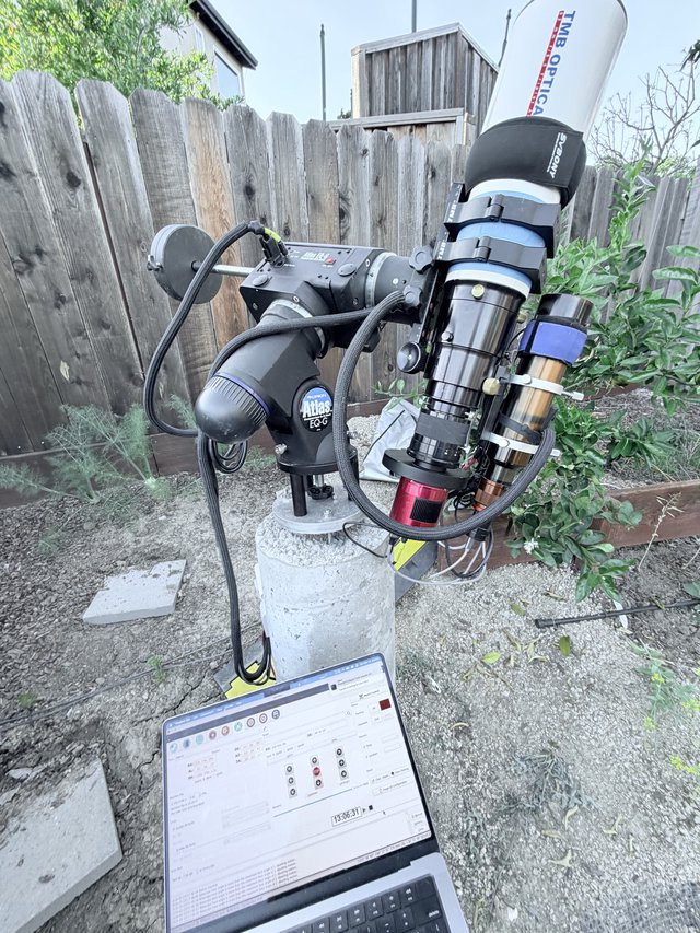 Backyard Astrophotography Setup with Telescope and Computer Control