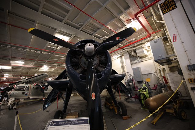 TBM Avenger Torpedo Bomber in USS Hornet Hangar Bay
