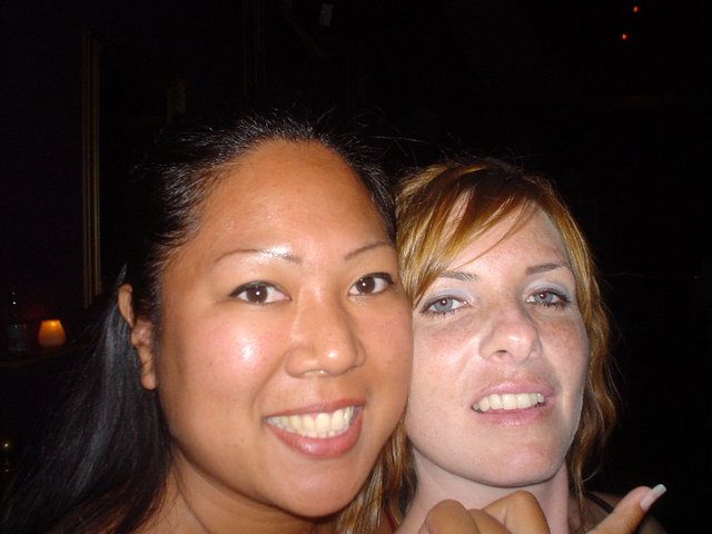 Two Friends Smiling Together at Night Out