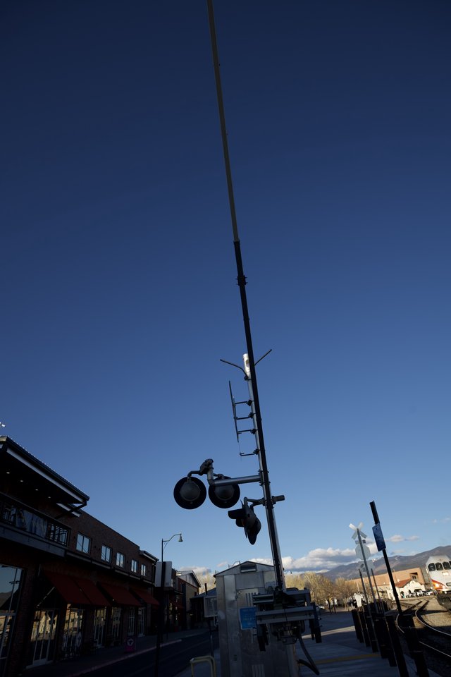 Railroad Crossing Signal at Dusk in Santa Fe