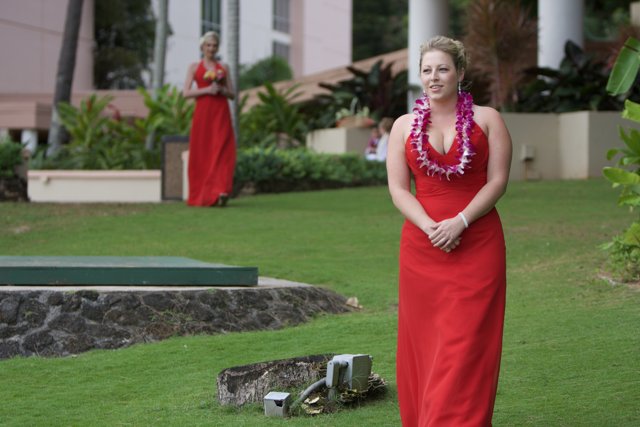Red Dress on Green Lawn