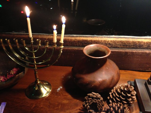 Festive Hanukkah Menorah and Pine Cone Vase