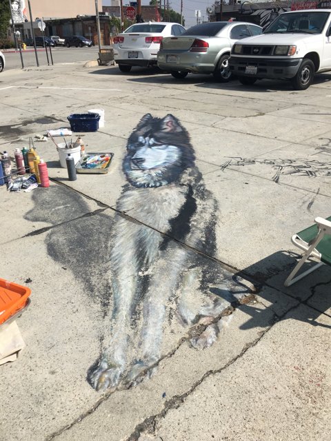 Painted Pup in the Parking Lot