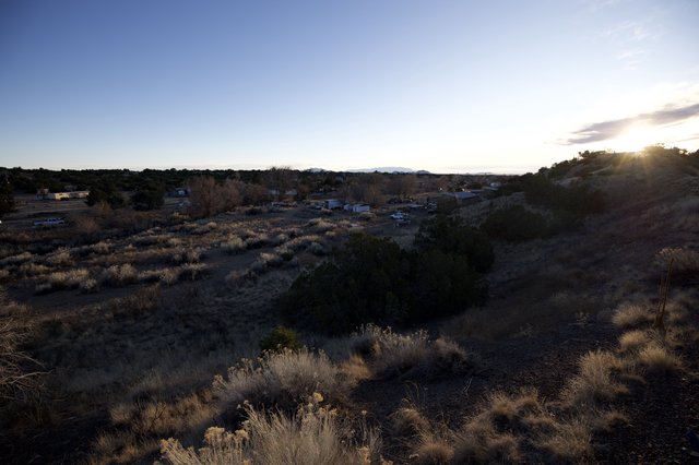Desert Settlement at Twilight in American Southwest