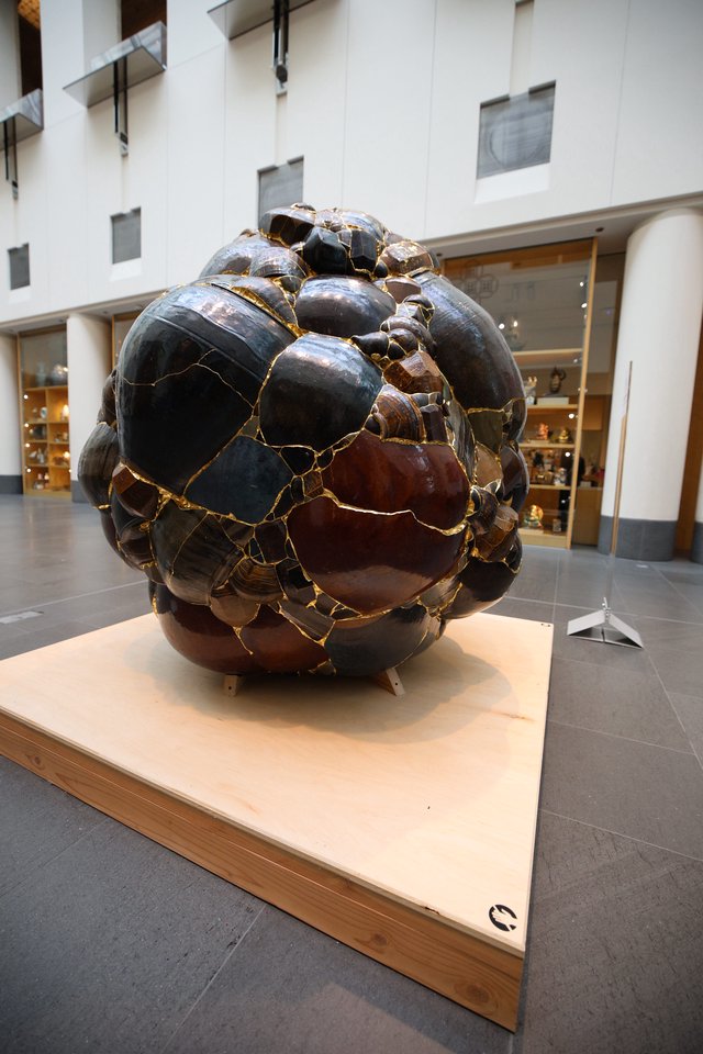 Reconstructed Ceramic Sculpture with Golden Kintsugi Repairs at Asian Art Museum