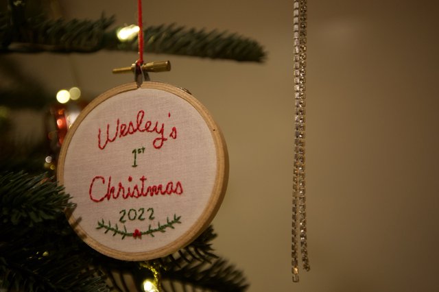 Wesley's First Christmas Ornament 2022 - Embroidered Hoop