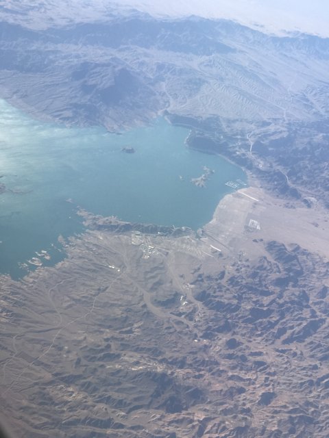 Aerial View of Stunning Lake and Mountains