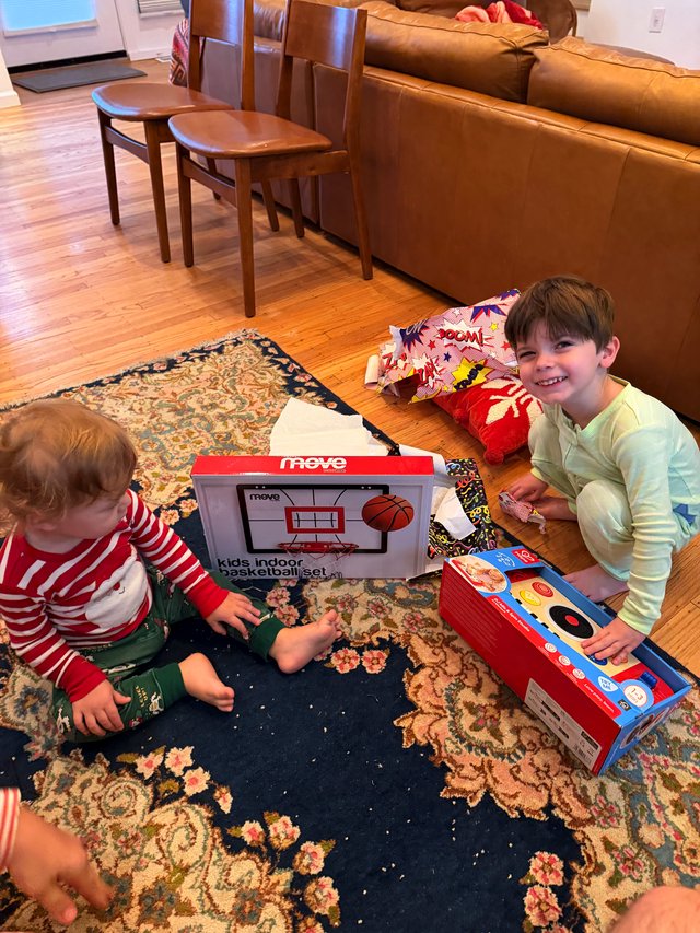 Holiday Morning Gift Opening with Two Young Brothers