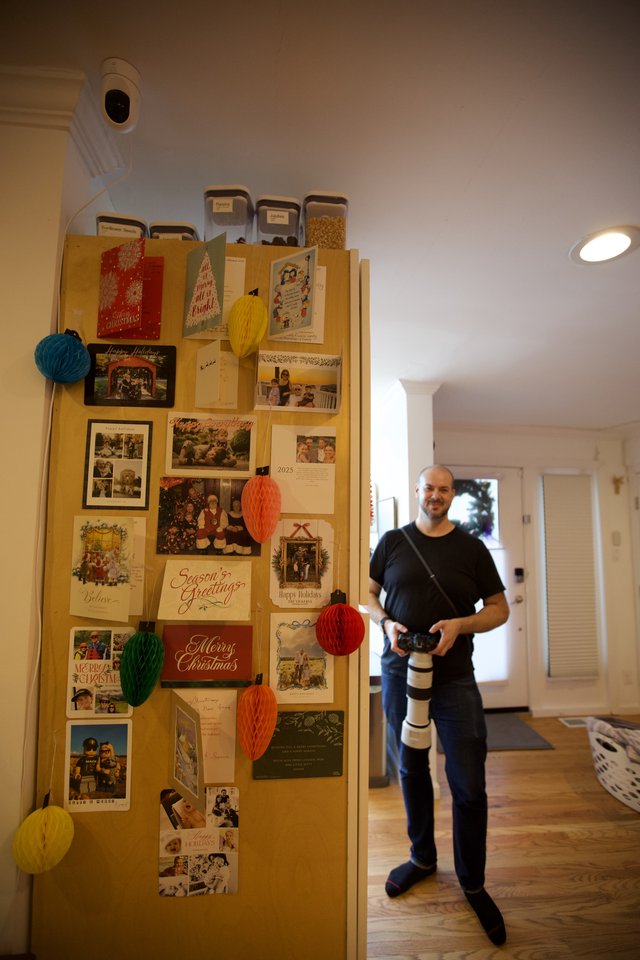 Holiday Card Display on Kitchen Refrigerator Door