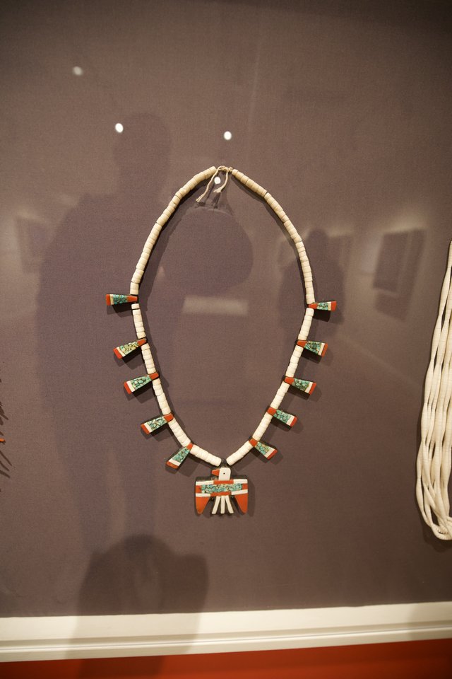 Traditional Native American Turquoise and Shell Necklace Display