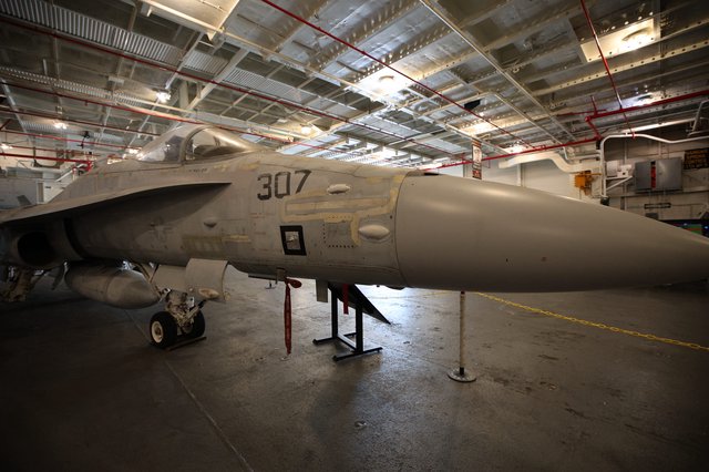 F/A-18 Hornet Fighter Jet on Display in Hangar