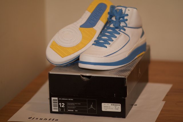 Blue and White Sneakers on Box