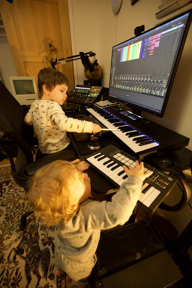 Young Musicians Learning in Home Recording Studio