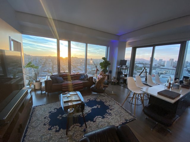 Sunset Views from a Stylish Penthouse Living Room