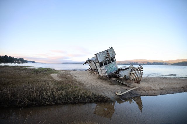 Abandoned Shipwreck at Sunset on Drakes Beach