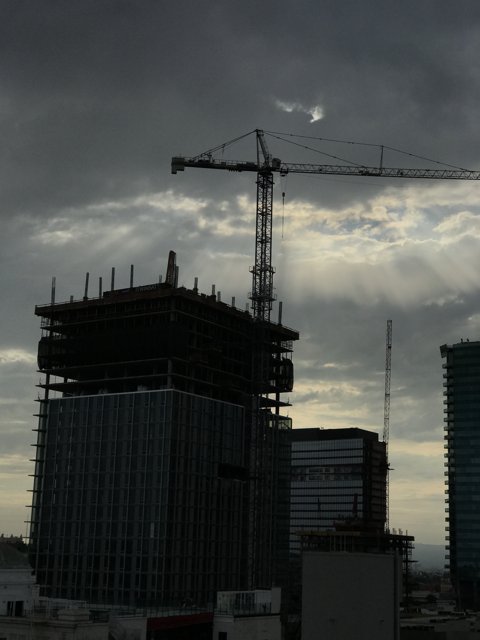 Construction Crane Towering over Office Building