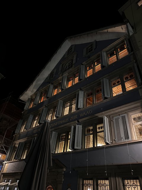 Illuminated Urban Building in Zürich