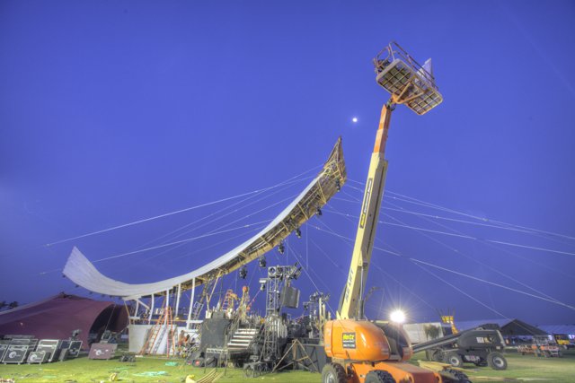 Tent Lifted by Large Crane at Coachella Festival