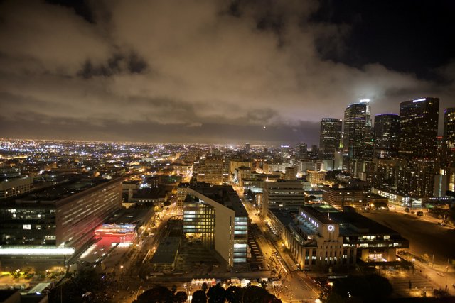 Night Skyline Illuminated by City Lights