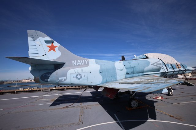US Navy Fighter Jet on USS Hornet Aircraft Carrier