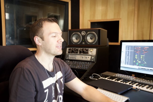 Man at Work in Recording Studio