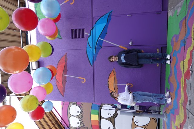 Colorful Balloon Art Installation with Friends