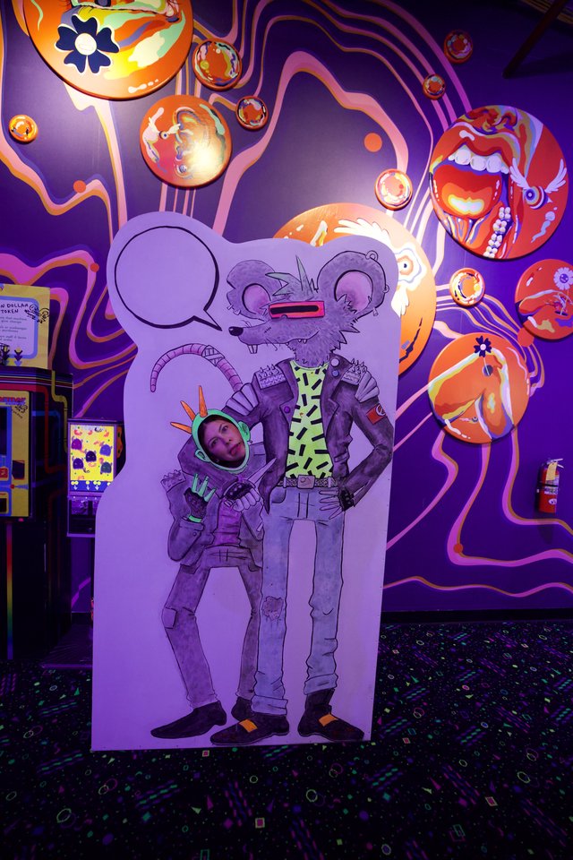 Psychedelic Rat Character Cutout at Meow Wolf Installation