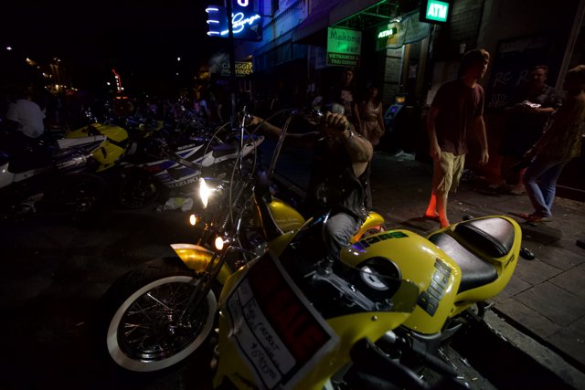 Yellow Motorcycle Parked on Austin Street