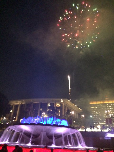 Fireworks Sparkle Over Iconic Fountain