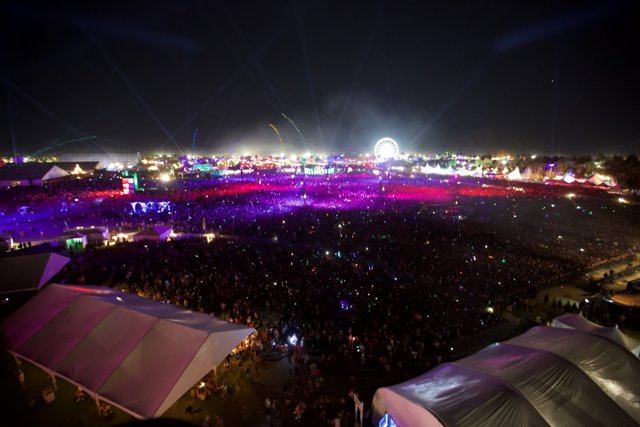Night Lights and Crowds at Coachella Festival