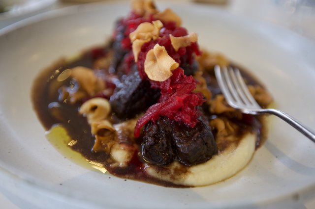 Gourmet Meatballs with Beet Puree and Crispy Garnish